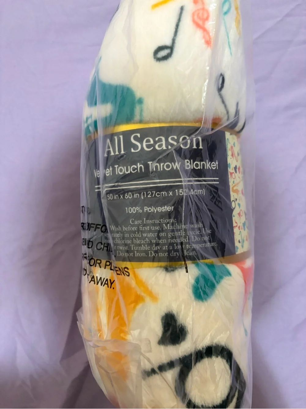 Target White Fleece Throw Blanket with Multicolor Music Print